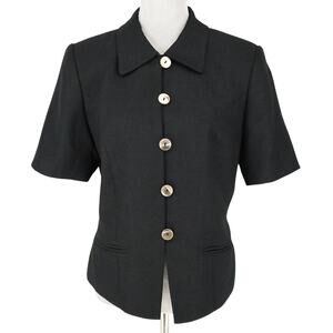 Lord & Taylor Jacket Petites 12P Black Lined Pockets Shell Buttons Career Vtg